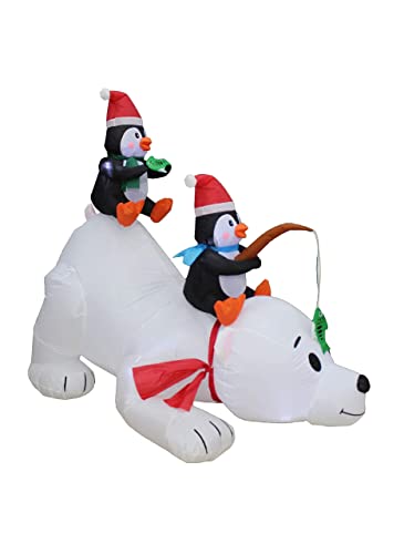 6 Ft Christmas Inflatable Penguins Fishing on Polar Bear & Lighted Penguin Yard Decor Bundle