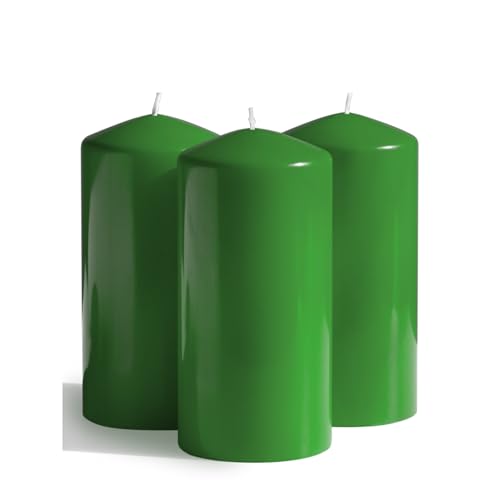 Candwax Green Pillar Candles Set of 3 Cone-Top 6 Inch Christmas Decor