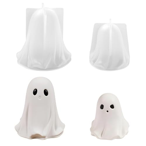 Halloween Ghost Candle Silicone Mold 2-Pack - Ghost Shaped Wax Soap Resin Crafts, Holiday Ghost Molds