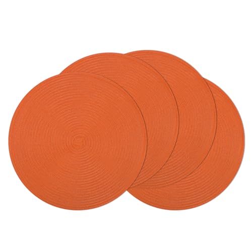 Round Braided Placemats Set of 4 - Autumn Fall Table Decor, Bright Orange