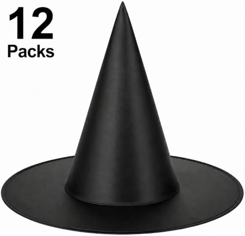 12 Pack Halloween Witch Hats with Nylon Cord Indoor Outdoor Decorations