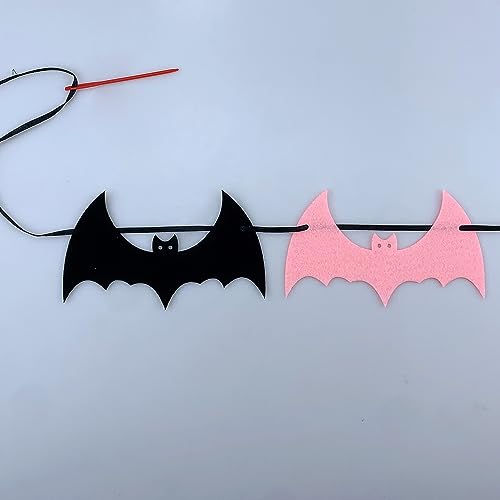 Halloween Bat Garland Felt Banner - 3 Pack Black & Pink Decorations for Haunted House & Party