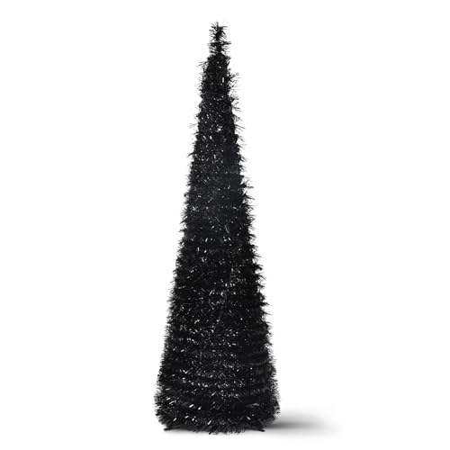 Black 5FT Collapsible Pop Up Tinsel Christmas Tree - Pencil Style