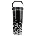 Halloween Bat Insulated Travel Mug with Handle and Straw - Black