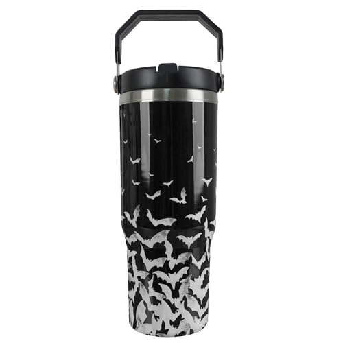 Halloween Bat Insulated Travel Mug with Handle and Straw - Black