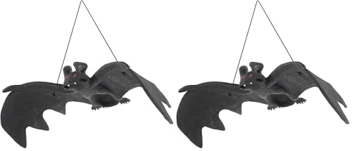 Small Halloween Hanging Rubber Bats - Pack of 2, Realistic Spooky Decor
