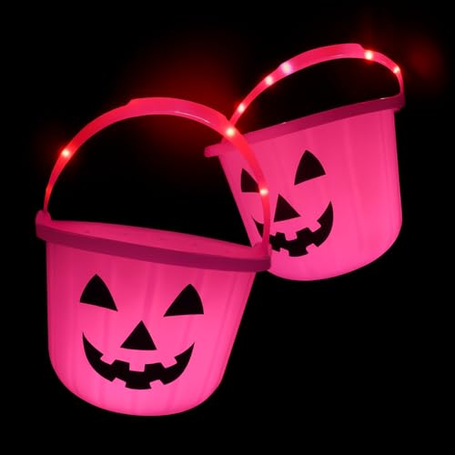 Pink Light Up Halloween Pumpkin Bucket - Candy & Trick-or-Treat Basket