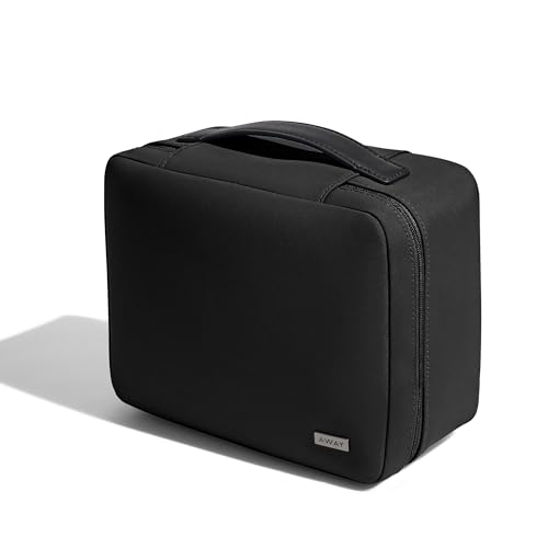 Away Cosmetics Bag, Makeup Bag with Detachable Brush Roll, Waterproof, Clear Zip Pockets, Travel Friendly, Jet Black