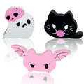 Pink Halloween Decor Set - 3pcs Cute Ghost Bat Cat Centerpieces, Multicolor