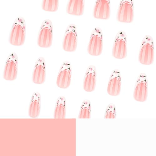 French Tip Press-On Nails Medium Almond with Lace Flowers - Style 1