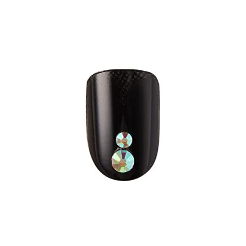 Black Short Length Press-On Nails Manicure Kit with Rhinestone Accents - Lavish