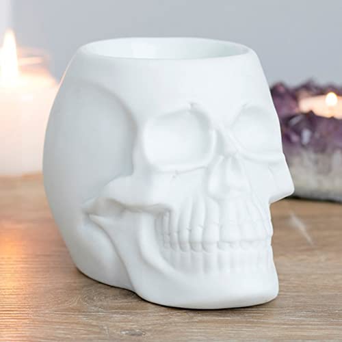 White Skull Wax Melter & Candle Warmer - Gothic Ceramic Oil Burner with Votive Holder