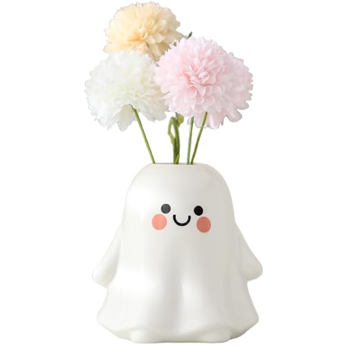 Halloween Ghost Vase - Ceramic Ghost Bucket Vase for Flowers & Decor - Bright Surface - 5.9 Inch