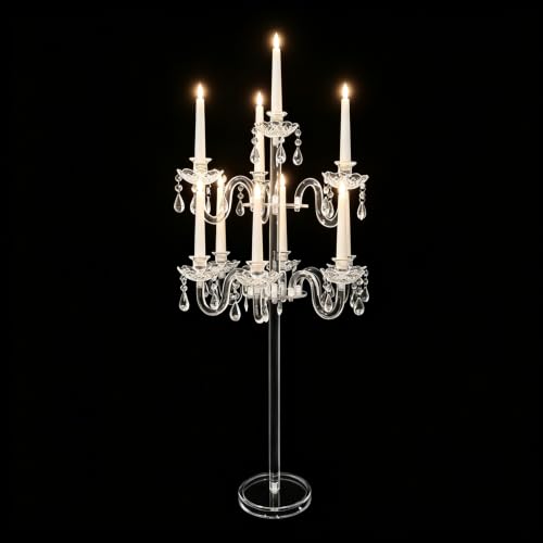 Clear Acrylic Candelabra Centerpieces for 10 Taper LED Candles - Elegant Table Decor