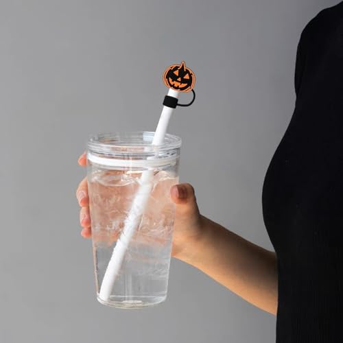 Stanley Cup Reusable Silicone Pumpkin Straw Covers - Design 1 for Fall & Halloween