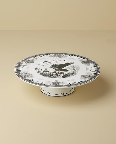 Haunted Village Cake Plate - Halloween Porcelain Dessert Stand - Lenox