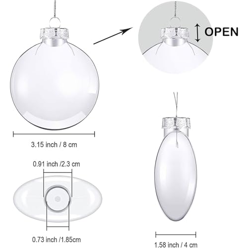 12 Pcs Clear Plastic Fillable Christmas Ball Ornaments - DIY Holiday Decorations