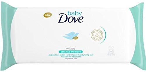Dove Baby Wipes, Sensitive Moisture, Hypoallergenic 0% Alcohol, 50 Wipes (Pack of 12, 600 Wipes)