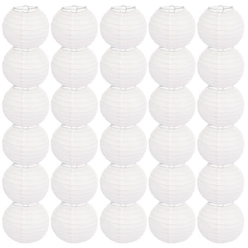 12 Inch White Paper Lanterns - Decorative Chinese Hanging Lanterns for Weddings, Parties, Christmas & Home Decor - 30 Pack