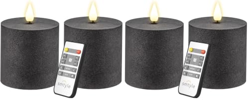 Black Flameless Flickering Candles Set of 2 3x3 inches with Remote & Timer - Gothic Decor