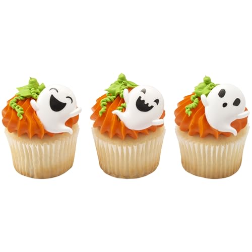 Halloween Ghost Cupcake Toppers - 24 Spooky Plastic Cake Rings for Treats