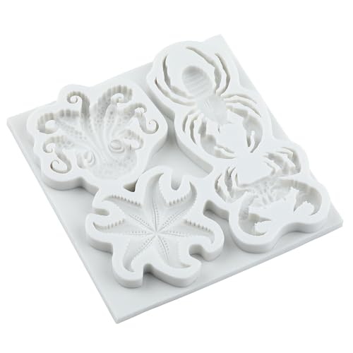 Marine Theme Silicone Mold Crab Starfish Octopus Cake Decorating Fondant Mold - Style K