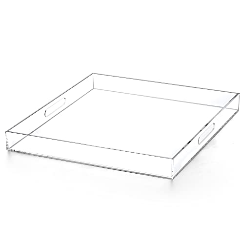 Extra Large Clear Acrylic Ottoman Tray 24x24 Inch with Handles - Over-Sized Serving & Decorative Organizer