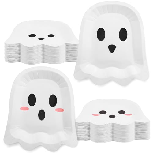 Halloween Ghost Paper Plates - White 9.84 Inch Disposable Party Dinnerware - 50 Pack
