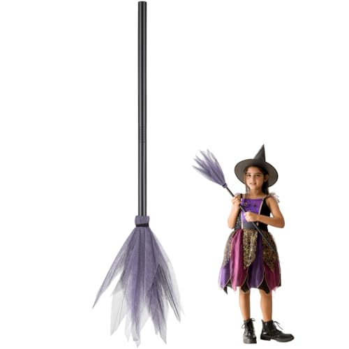 Kids Halloween Witch Broom Prop - 35.4 Inch Lightweight Plastic Cosplay Accessory