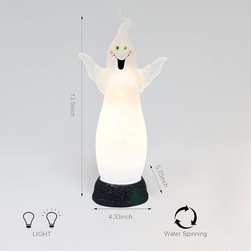 Halloween LED Water Globe with Spinning Ghost and Smoky Water Effect - 13.5 Inch Spooky Night Light
