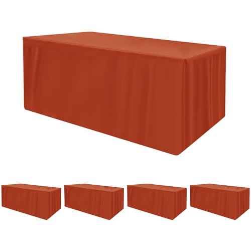 Rust Fitted Tablecloth for 8ft Tables - 4-Pack, 30x96 Inch, Fall Festival Decor