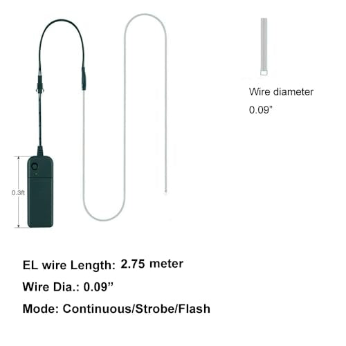 MaxLax EL Wire Ice Blue 9ft 10-Pack - Neon Light Wire with Noise Reduction