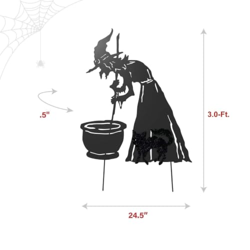 LED Halloween Witch & Cat Decoration - Spooky Outdoor Scene 3 Ft