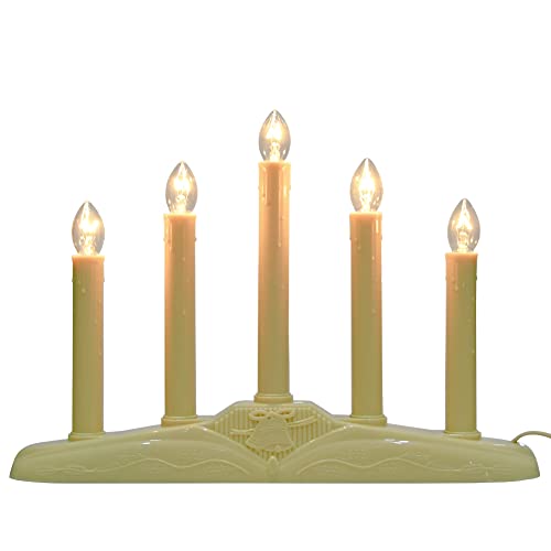Clear 5 Light Electric Window Candle Lamp - Christmas Holiday Decor - Ivory Base