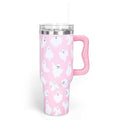Pink Ghost Halloween Tumbler 40 oz Travel Coffee Cup with Handle & Straw