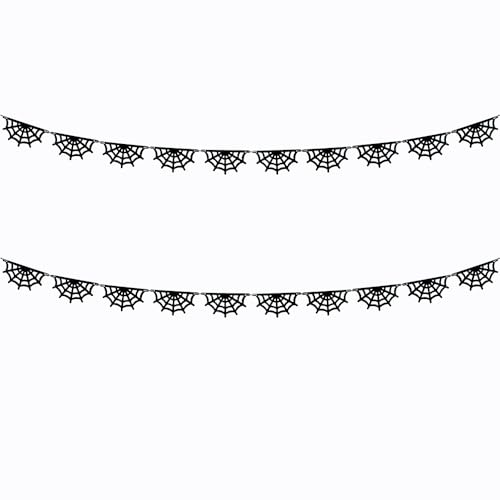 2 Pack Felt Spiderweb Garland Banner for Halloween Party Decorations