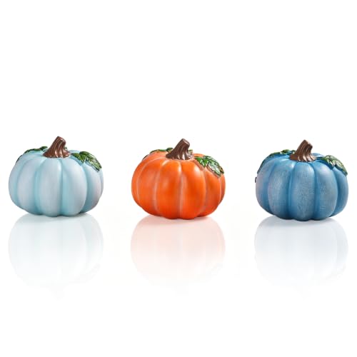 Fall Pumpkin Decorations Set of 3 - Resin Pumpkins with Vines & Leaves