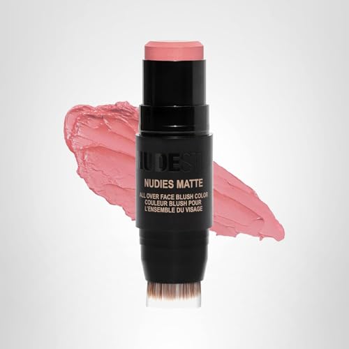 Nudestix Nudies Blush Stick – 3-in-1 Cream Blush for Cheeks, Eyes & Lips with Built-In Brush | Soft Matte Finish for a Natural Flush |Sunkissed Pink