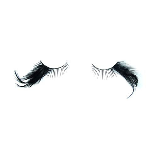 Black Cat Eye Gothic False Lashes - Matte Black Feather Petal Design, Reusable for Halloween & Gothic Looks - Variation: Black