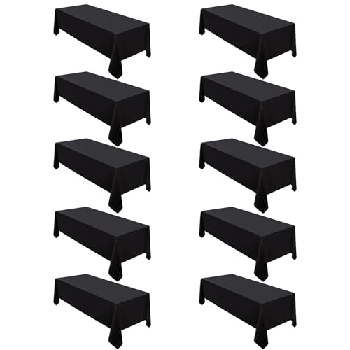 Black 60x102 Inch Rectangular Tablecloth Set - 10 Pack for 6 Foot Tables - Formal & Casual Dining