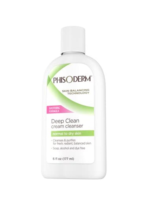 Phisoderm Deep Cleaning Cream Cleanser for Normal to Dry Skin 6 (177 ml) alcohol free soap free dermatologist tested facial wash (Packaging May Vary) (5210), 36 Fl Oz (Pack of 6)