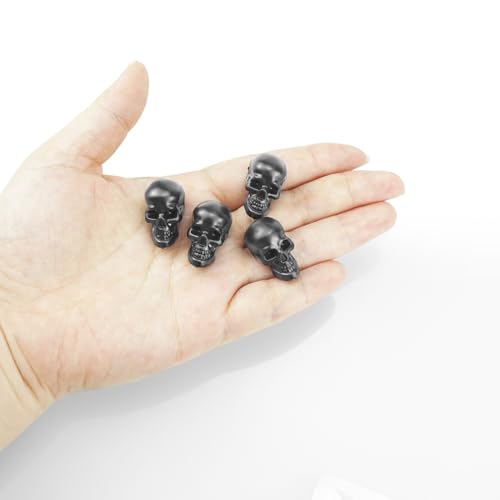 Small Black Plastic Skull Decor – Halloween Skeleton Heads for Crafts & Party Decorations