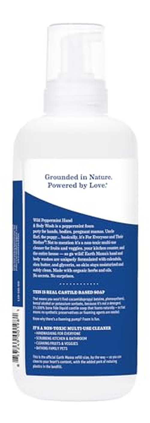 Earth Mama Wild Peppermint Hand & Body Wash | Foaming Castile Soap Liquid and Hand Soap, Made with Organic Wild Mint & Peppermint Oil, 34 fl oz