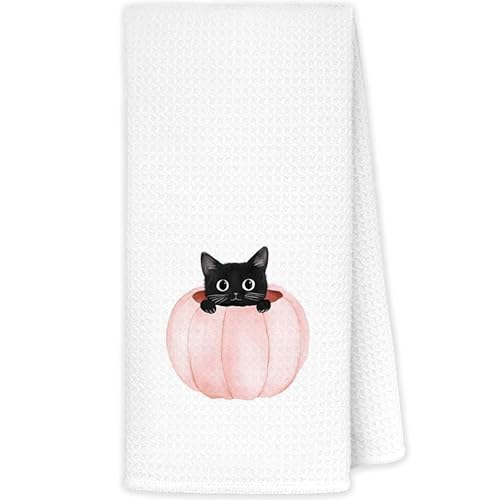 Pumpkin Cat Halloween Kitchen Towels - Fall Decorative Hand Towels, 16x24 Inches