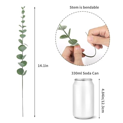 Grey Green Artificial Eucalyptus Stems - 8pcs, 14.1 Inch Fake Greenery for Wedding & Home Decor
