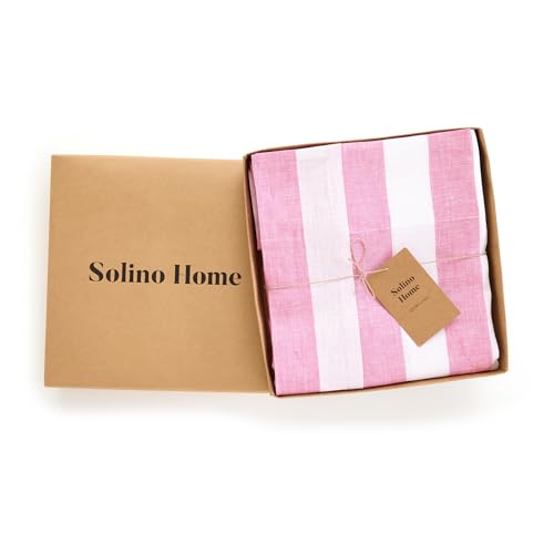 Pink & White Striped Linen Tablecloth 60x120 Inches - Elegant Dining Accessory - Variation of Pink & White / 120" x 60"