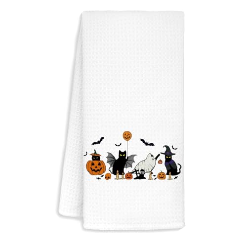 Halloween Cat Pumpkin Kitchen Towels - Tea & Hand Towels, 16x24 in