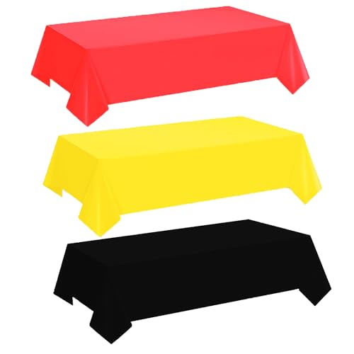 Red, Yellow Black Plastic Tablecloths 54x108 Inches - Disposable Party Cover Set - Variation: Red Yellow Black Rectangle