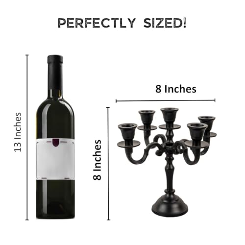 Black Matte 5 Arm Baby Candelabra - 8 Inch Taper Candle Holder for Weddings & Home Decor