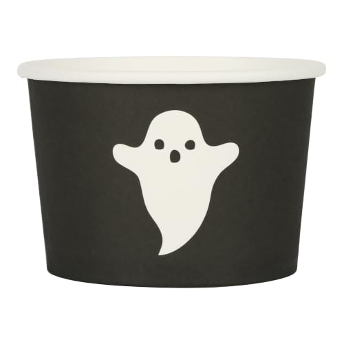 Halloween Ghost Paper Cups 9oz - Disposable Snack Bowls, 50 Pack - Ghost Variation